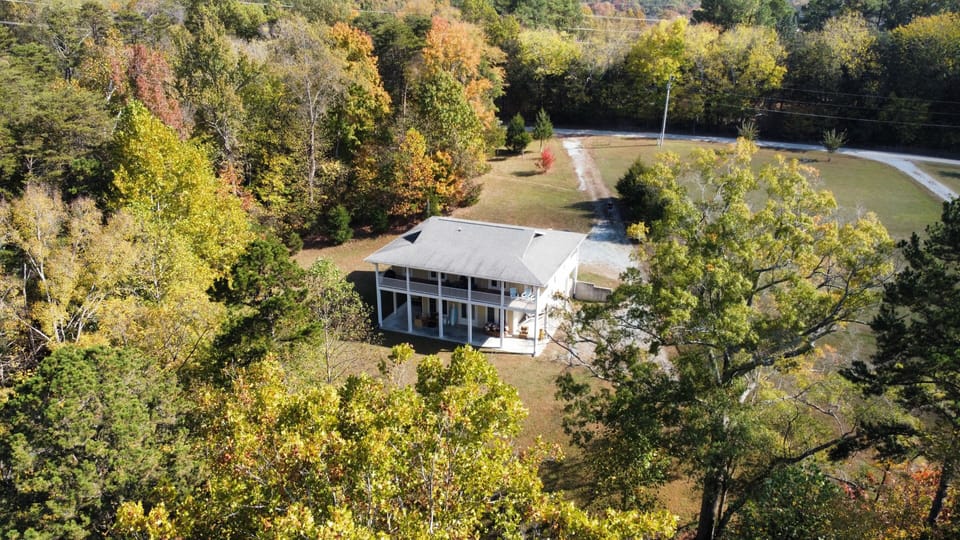The rear of the home