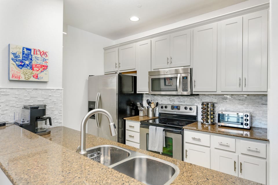 Kitchen with all the supplies you’ll need to make your favorite meals. 