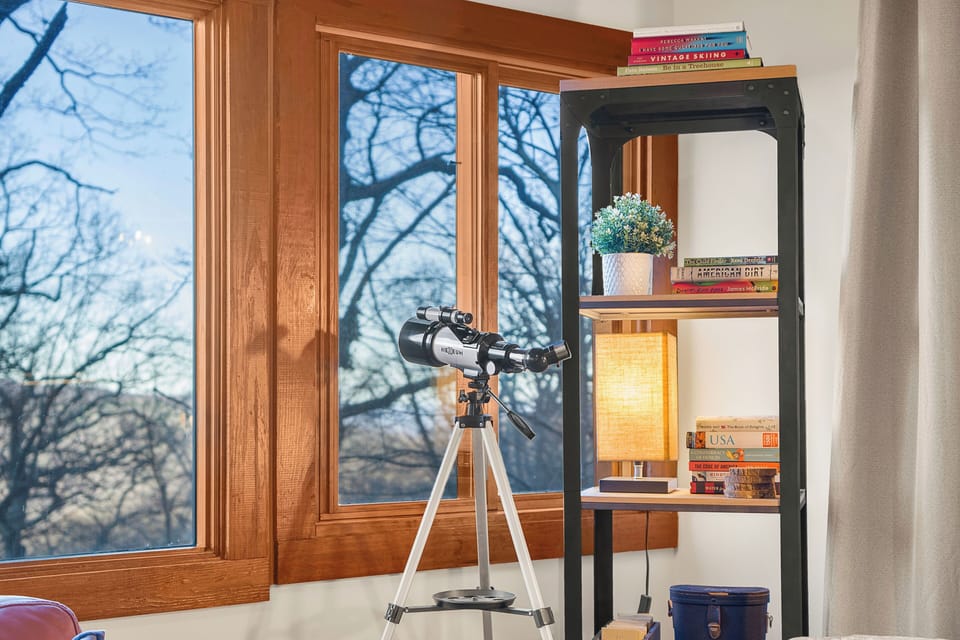 Telescope provided for star-gazing. Works great indoors or out.