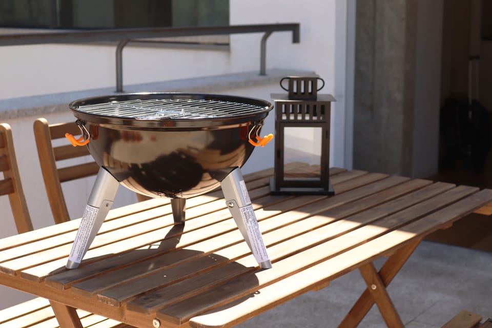 The apartment’s balcony is wonderful for slow breakfasts and family barbecues