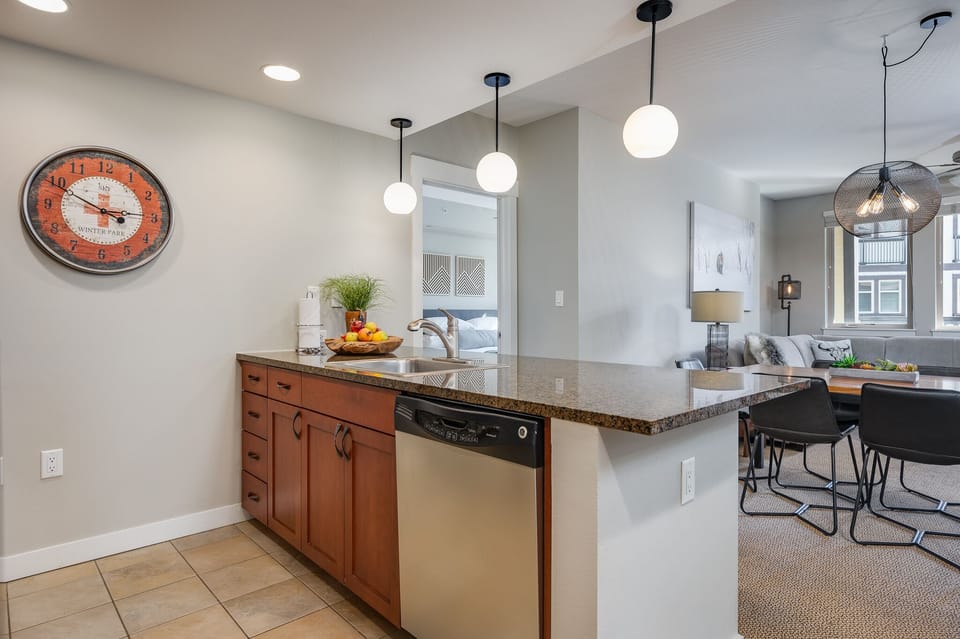 Great lighting in the kitchen and dining areas