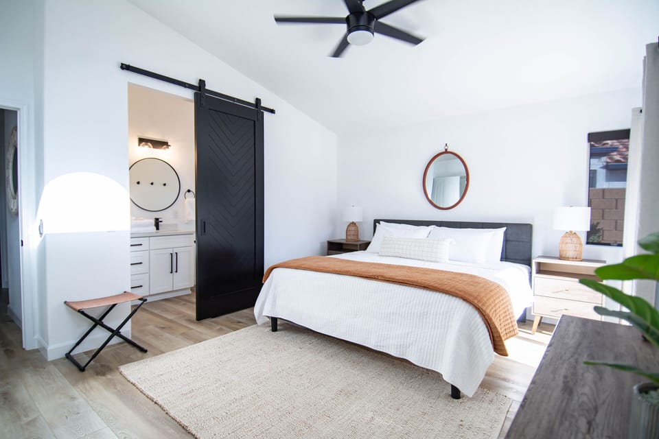 Master Bedroom with private bath and 50" ROKU tv.
