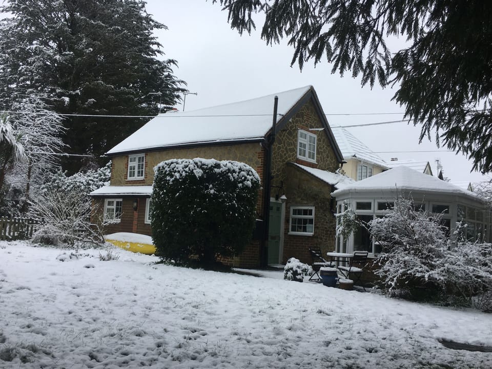 Cottage in the snow.