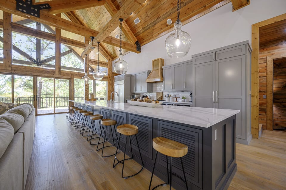 The living room seamlessly transitions into the kitchen!