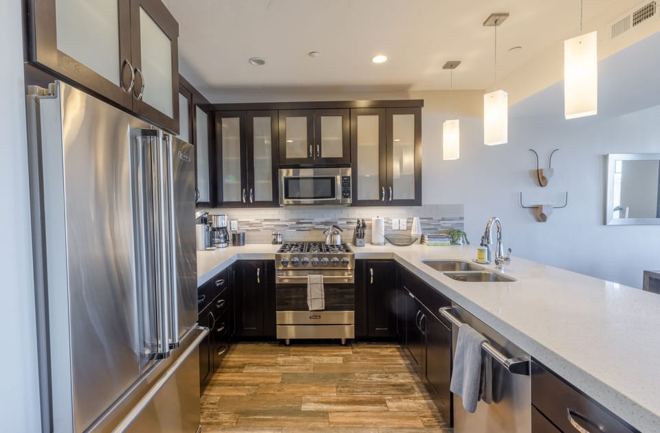 Fully stocked kitchen with Viking stainless steel appliances