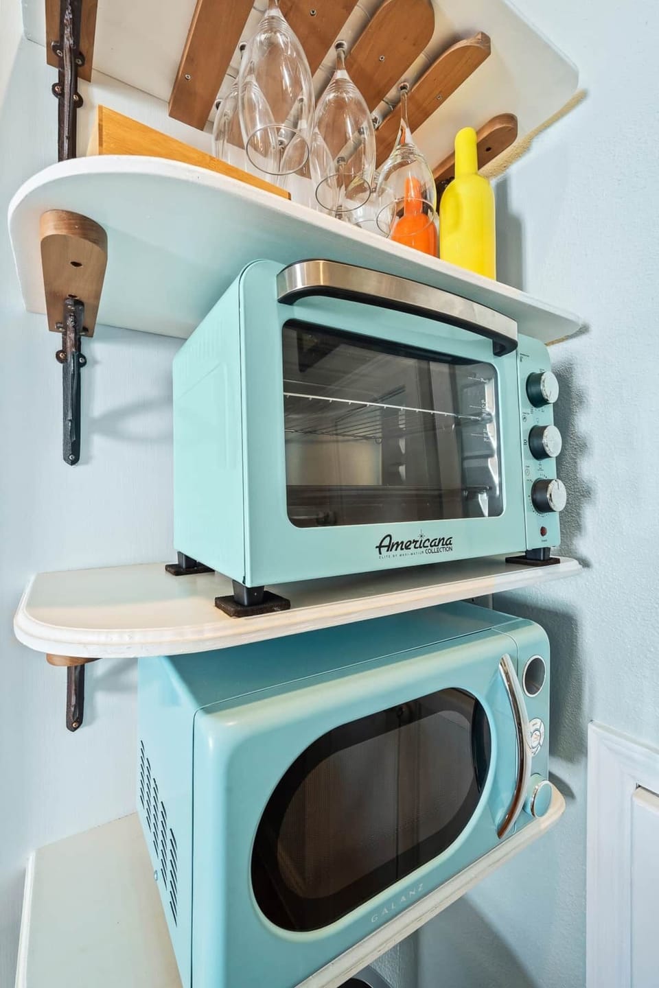 Kitchen microwave and toaster oven.