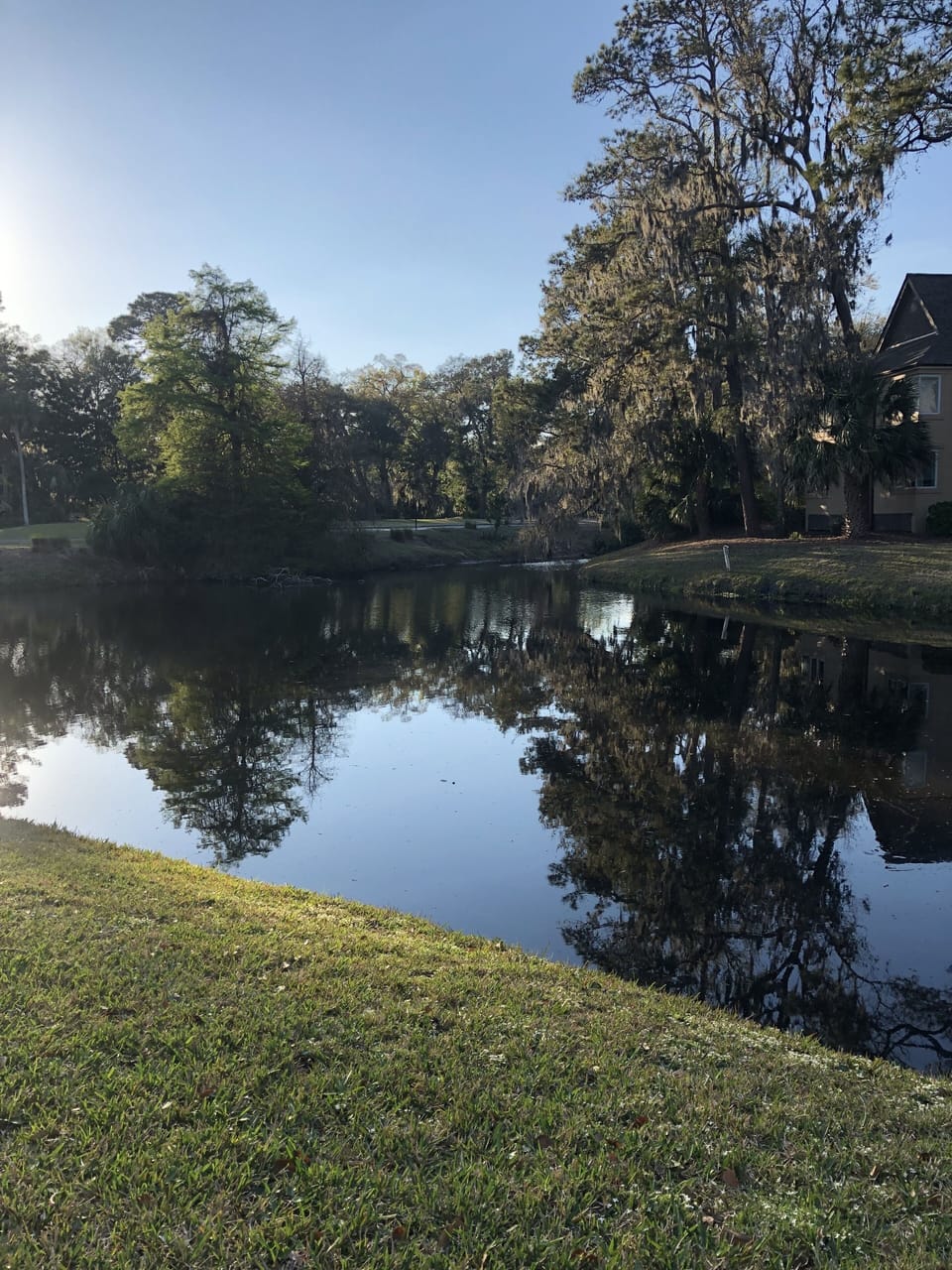 Relaxing view of lagoon and golf course