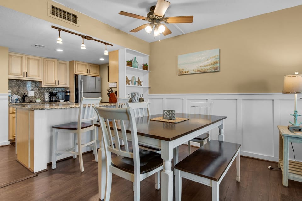 Dining table plus eat-in bar seating