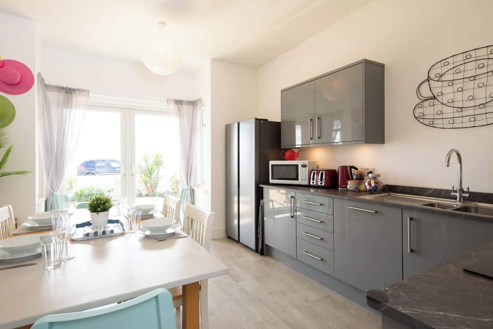 Eat together at the dining table with seating for eight