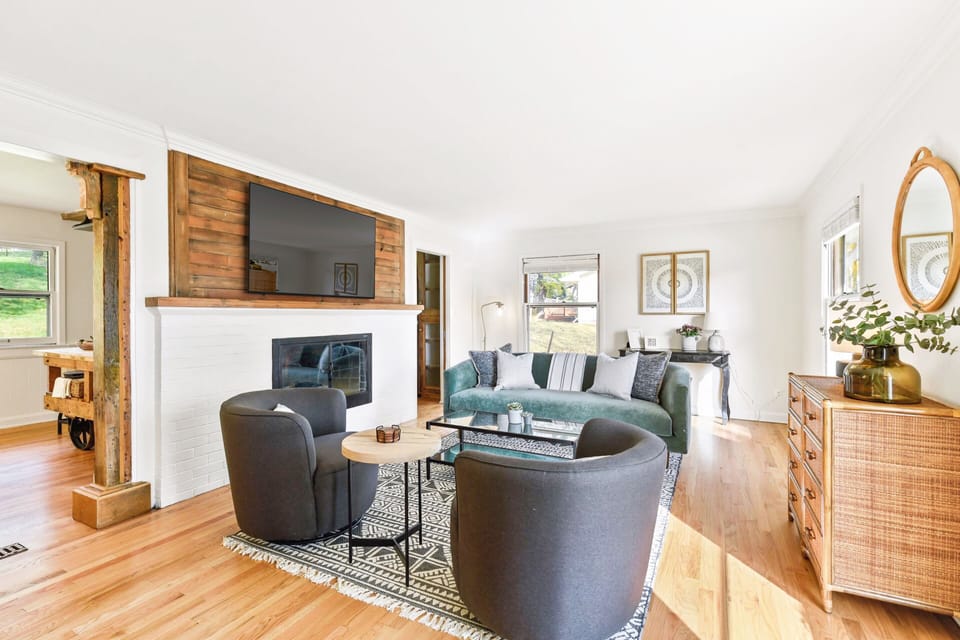 The living room features new furniture.  