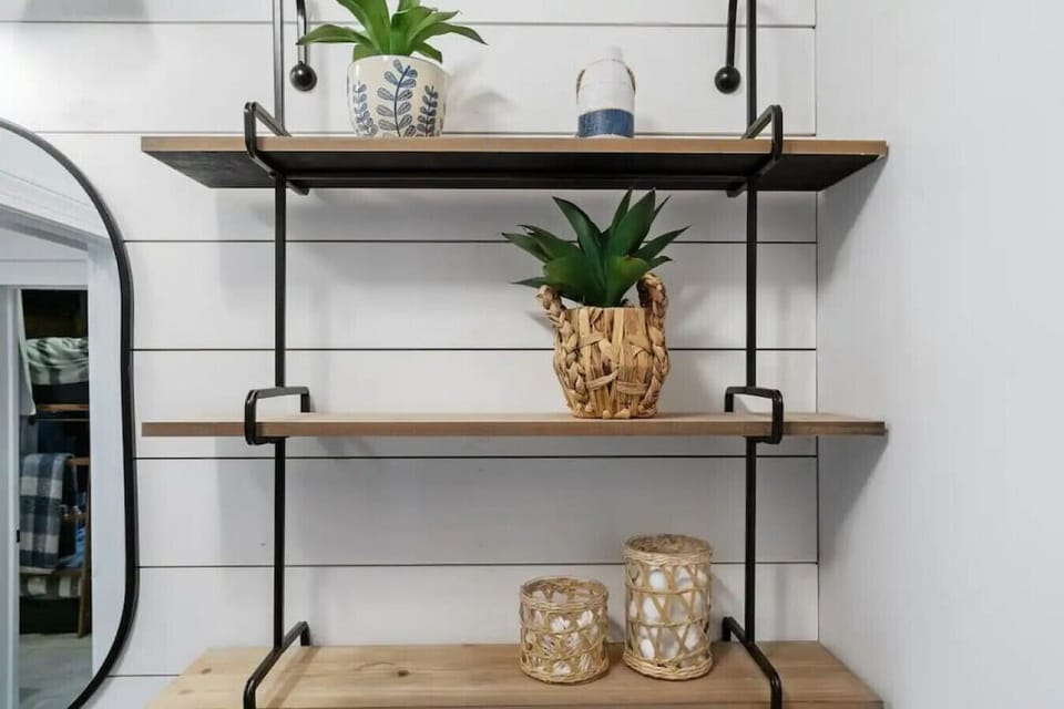 Rustic-industrial charm with clean lines and natural touches, perfect for any space.