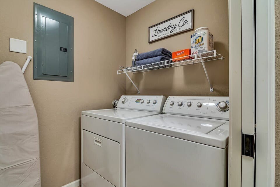Full-size washer and dryer for your use and we provide the detergent!