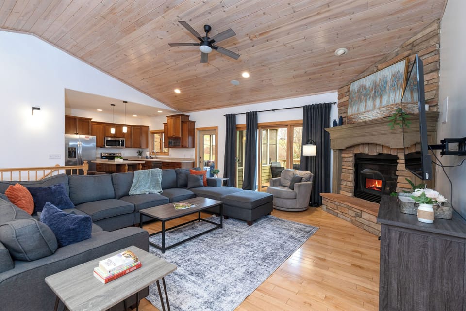 Open living room/kitchen/dining room concept. Plenty of space for everyone