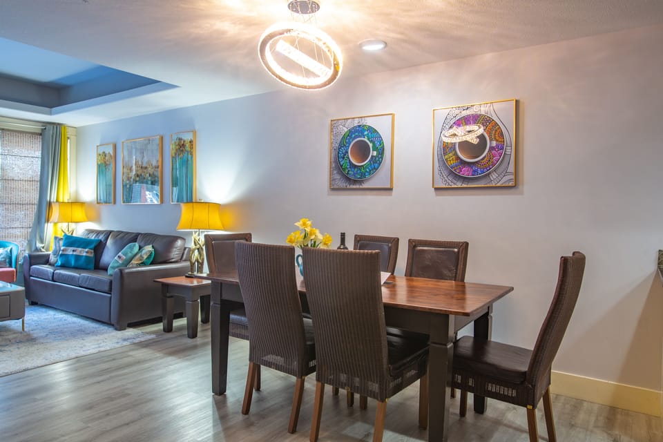 An elegant dining space adjacent to the kitchen, accommodating up to six guests.