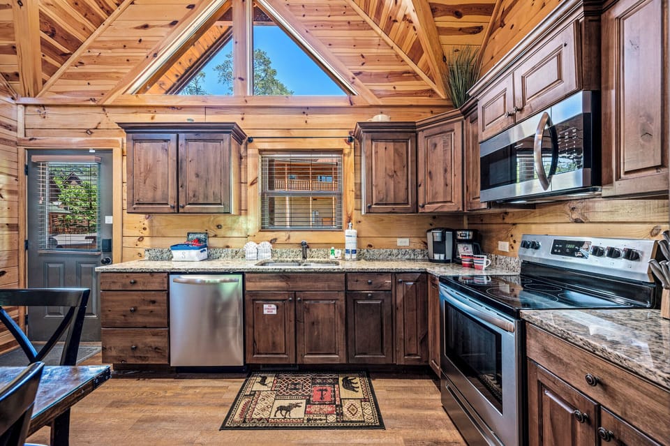The kitchen extends from the lounge in the open-plan space.
