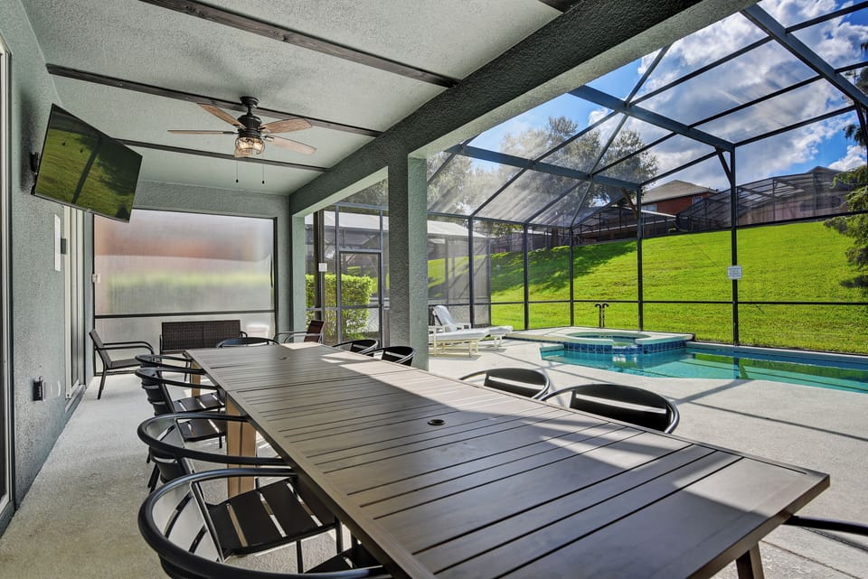 Smart TV and Covered Patio with fans