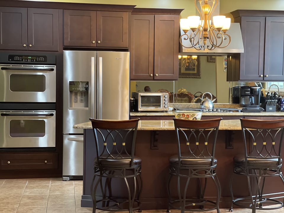 Large center island with seating for three