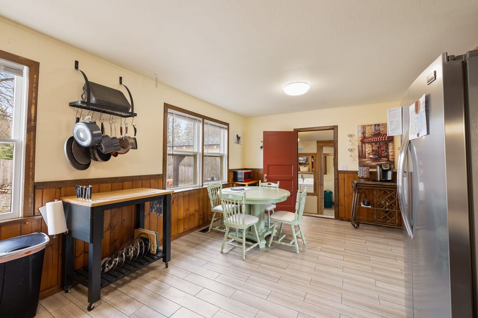 Rolling cutting board can be moved to where you need it most while cooking.