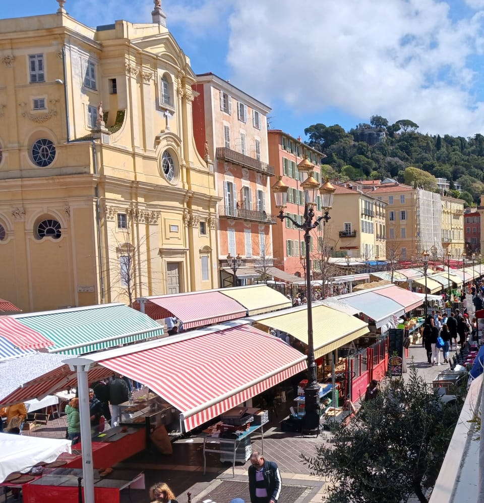 Overhead view of the famous Corse Saleya market