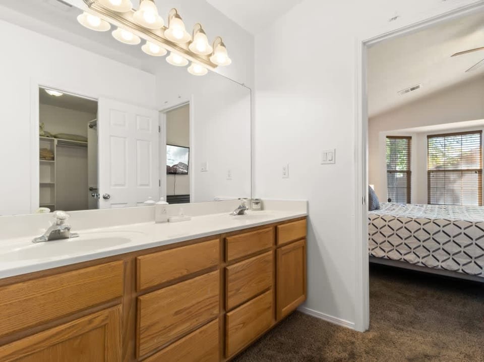 The ensuite conveniently connects to the bedroom