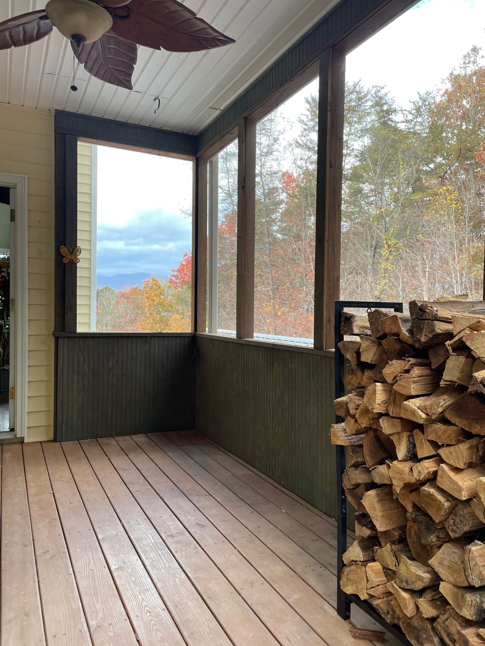 Firewood provided on the covered front porch. 