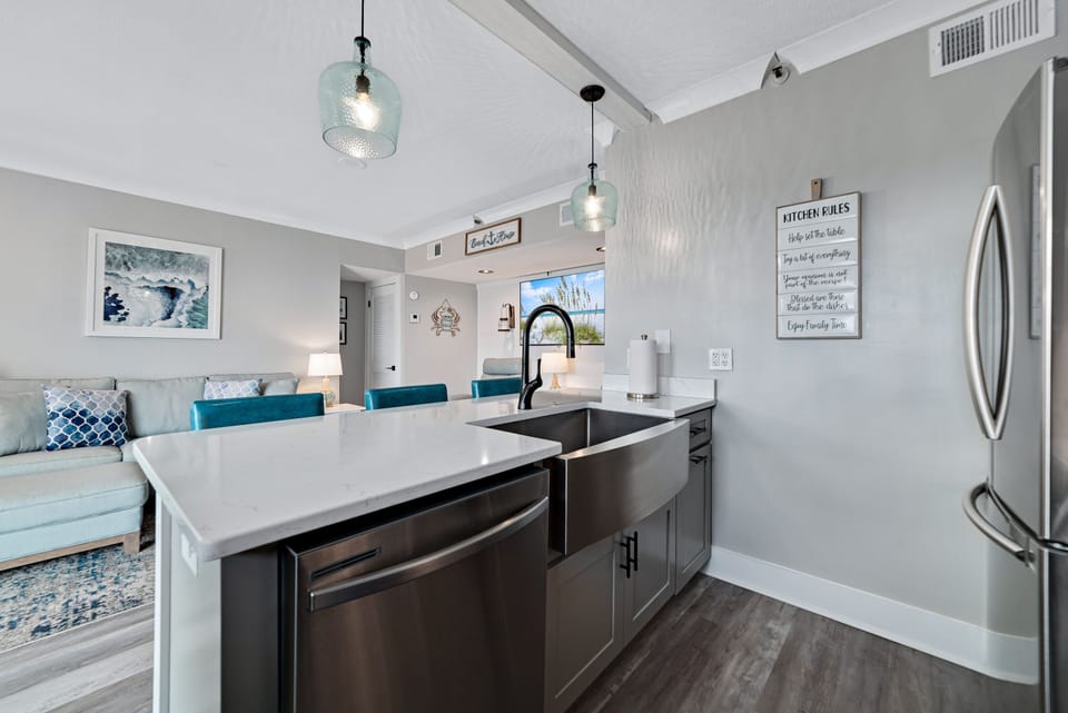 Kitchen overlooking living room