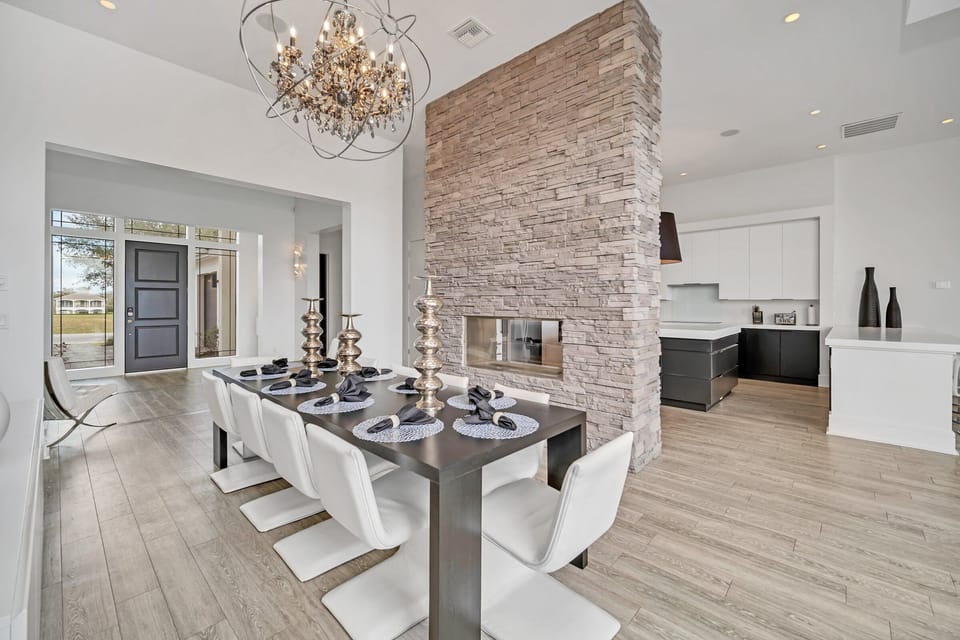 The formal dining room has space for up to 10 guests