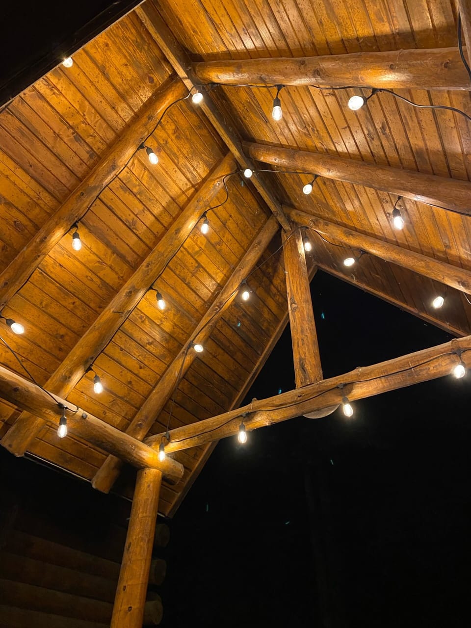 Front Porch Gable Lights, it’s Christmas in July 