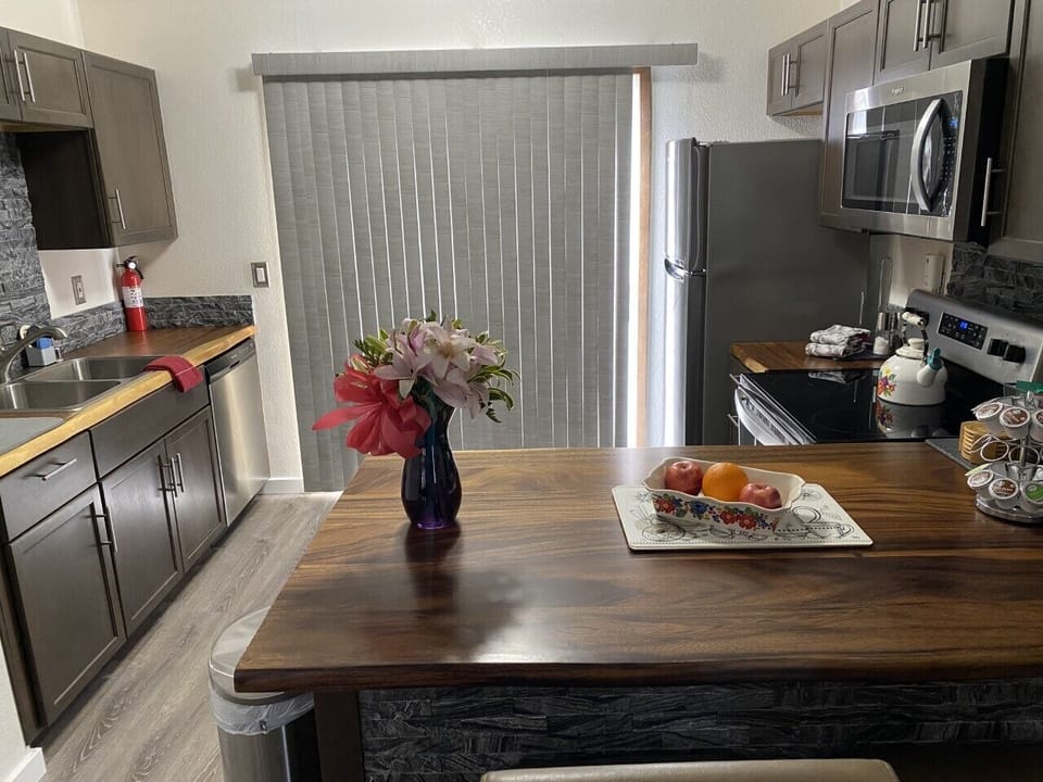 Remodeled kitchen with hardwood counter tops
