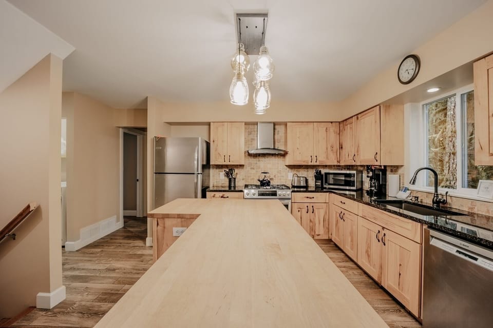 Indoors, Kitchen, Floor, Hardwood, Refrigerator
