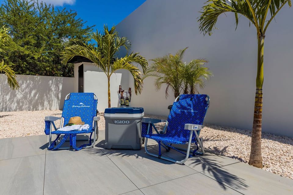 Beach chairs and coolers are available.