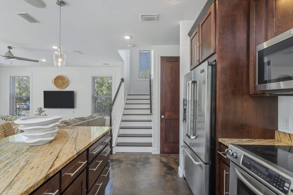 Stocked gourmet kitchen