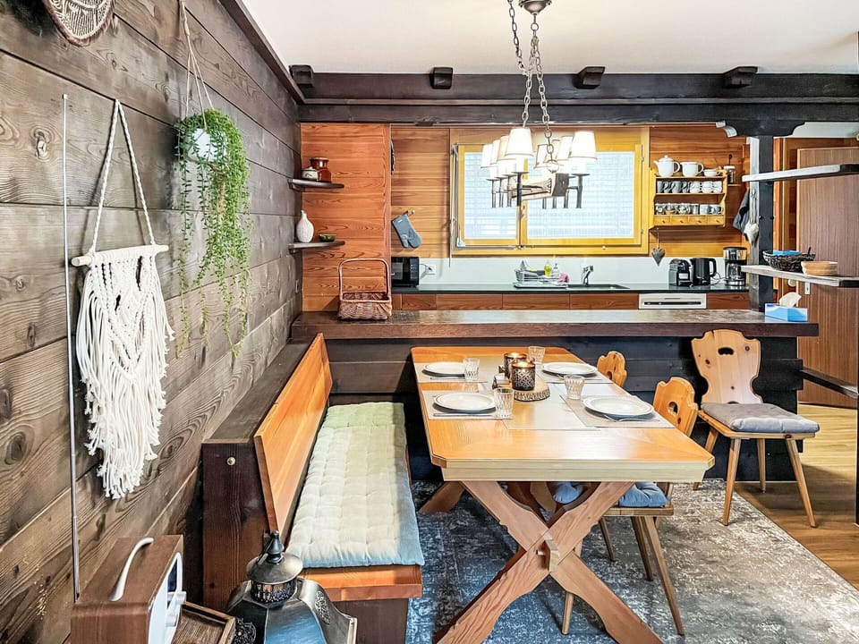 Furniture, Interior Design, Wood, Flooring, Table, Light Fixture, Ceiling, Floor, Kitchen & Dining Room Table, Lighting