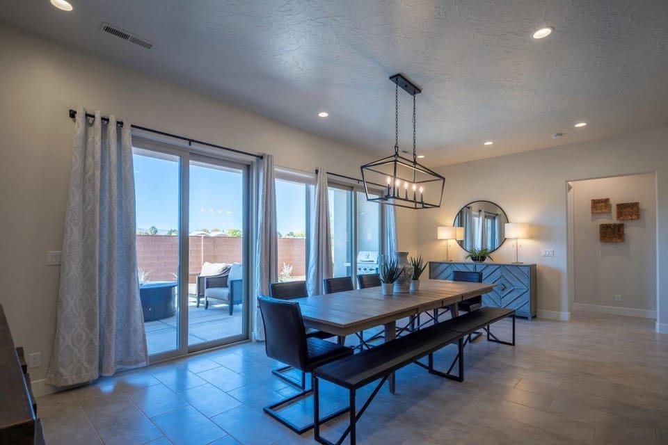 Seat up to 10 at the table, with additional seating for 3 at bistro bar behind table