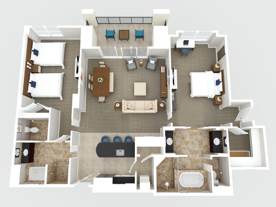Floor plan of our XL Premium Floor 2 Bedroom 2 Bathroom Condo