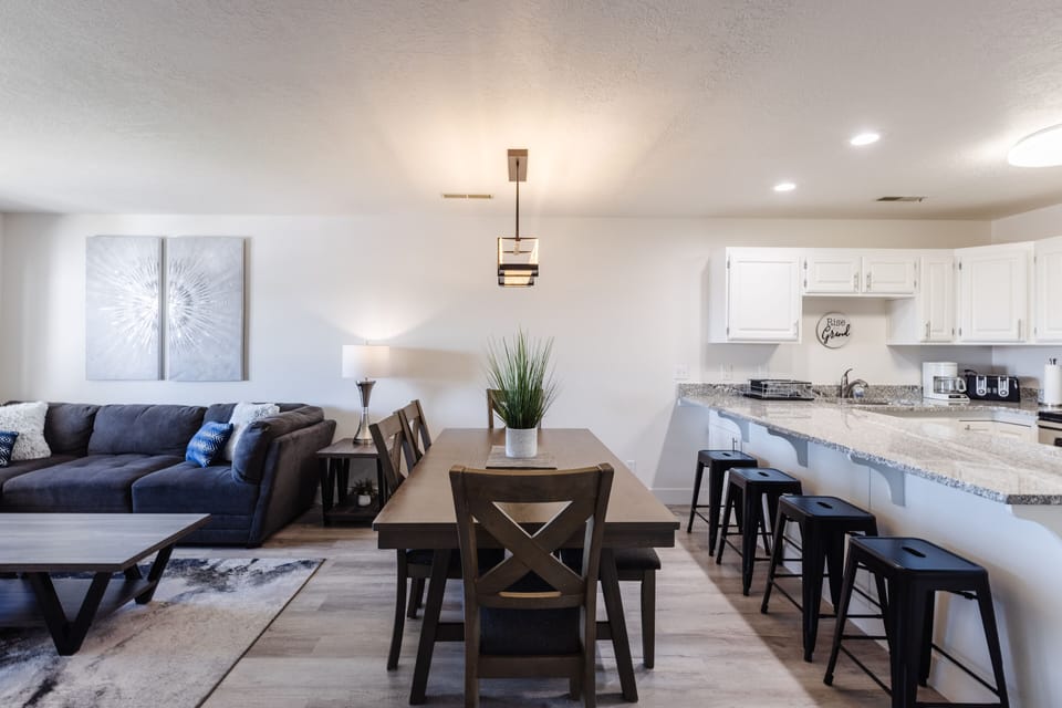 The living and dining area are close and open for fun gatherings. 