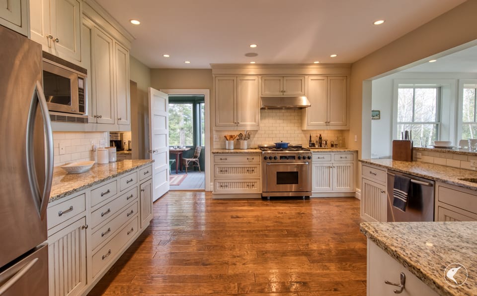 Gourmet kitchen with access to dining porch