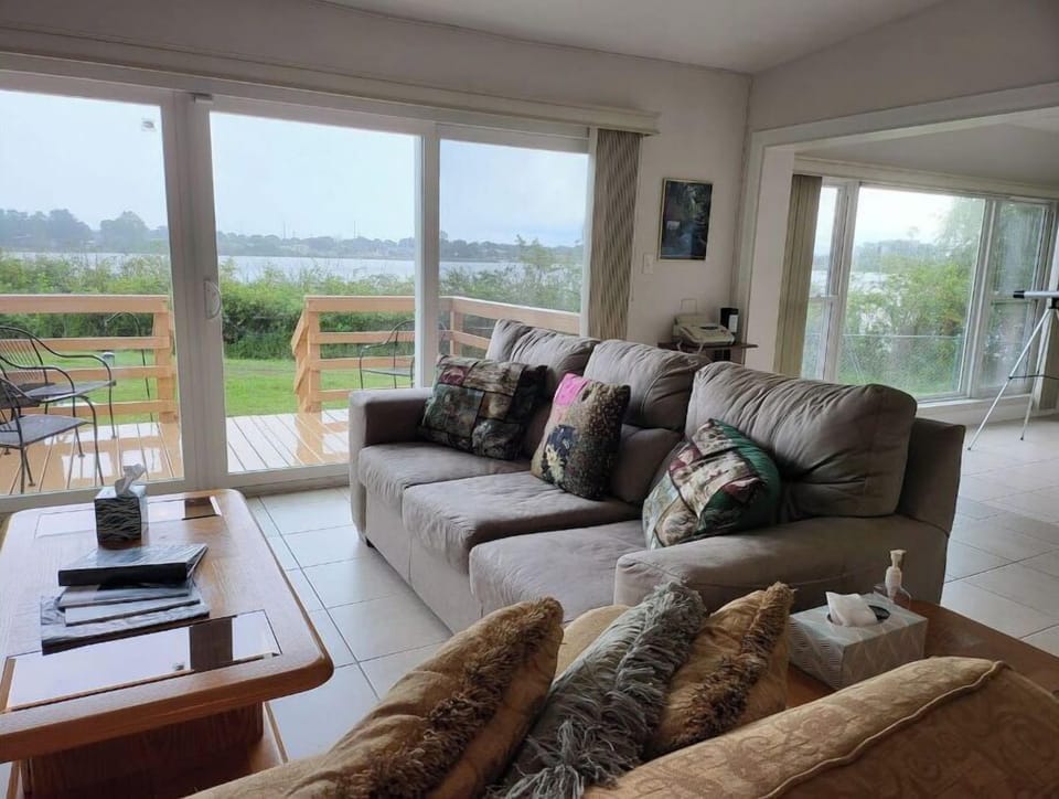 Living room with lake view