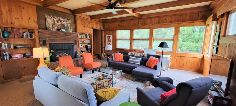 Gather in the large sunny, comfortable, 
 lake view, Great Room  