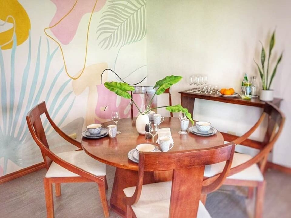 Table that seats 6 and our beautiful painted mural. 

