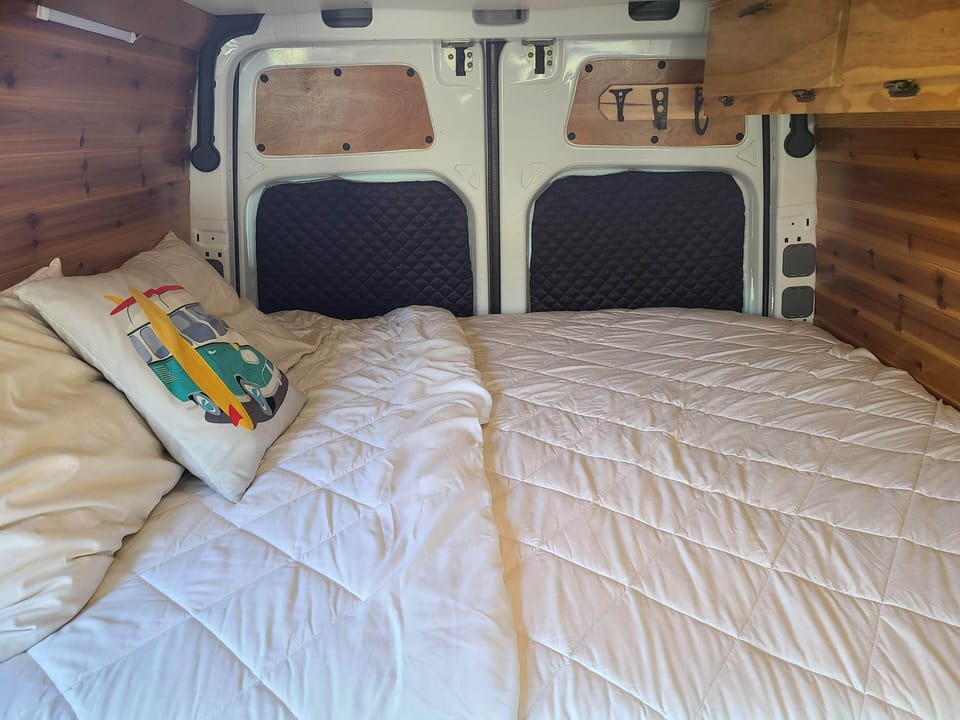 Black out curtains throughout the van