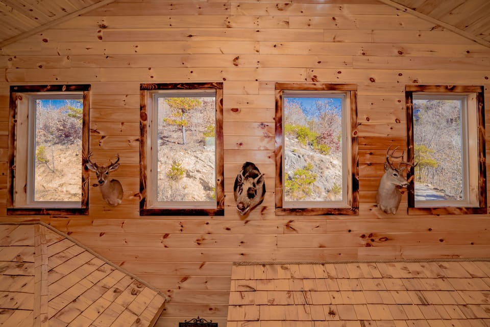 Picture windows and rustic decor