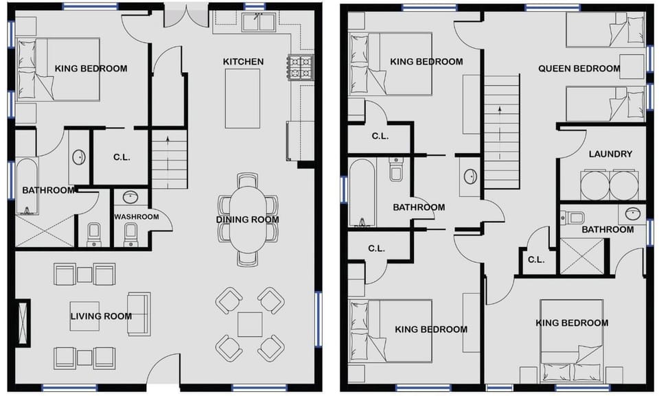 Check the full
two-story
layout before
you land —
bedrooms and
bathrooms
labeled room
by room, so
the group
divides up
space before
the car's even
unpacked.