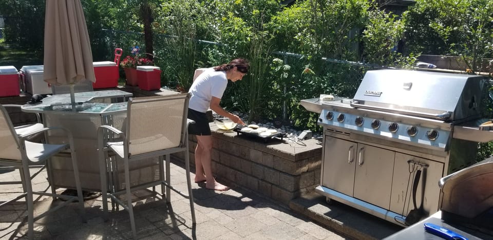 Cooking breakfast at the lakefront