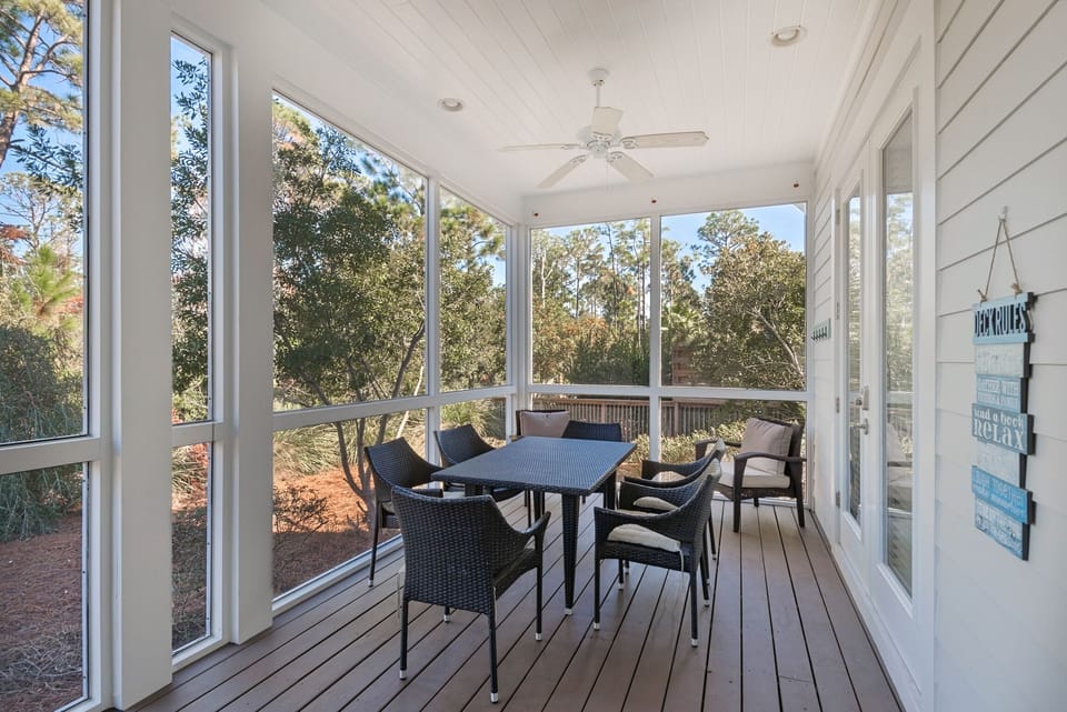 Enjoy a meal on the screened in patio