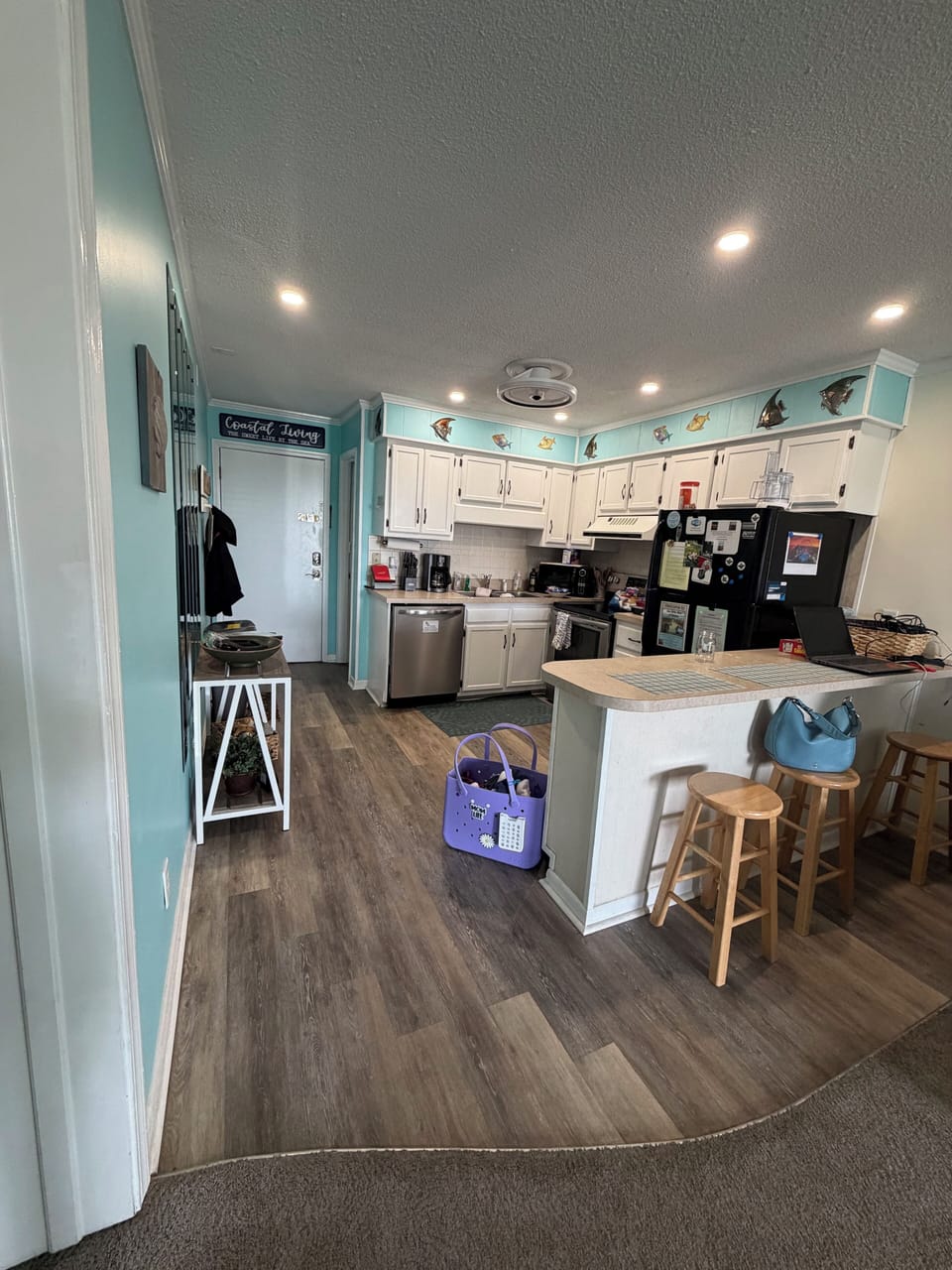 Fully stocked kitchen.