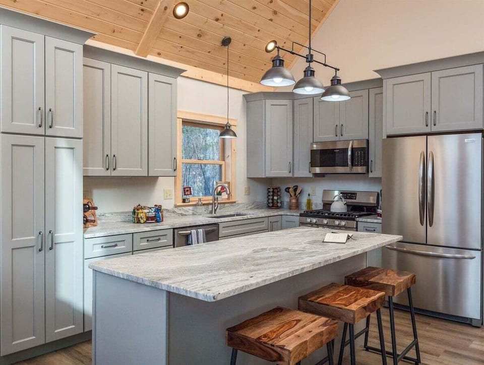Kitchen area with seating for 3