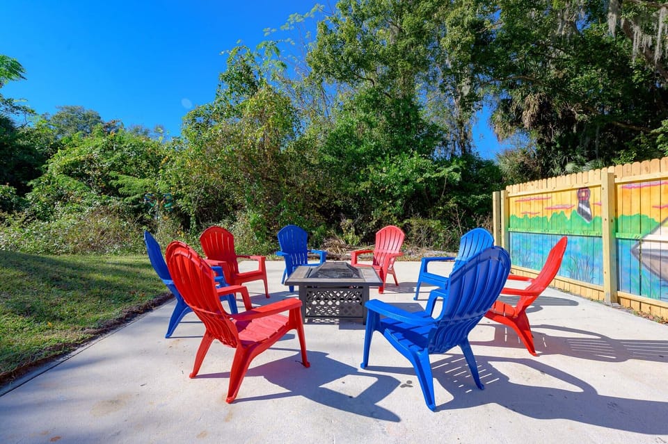 Outdoor area with firepit & charcoal grill