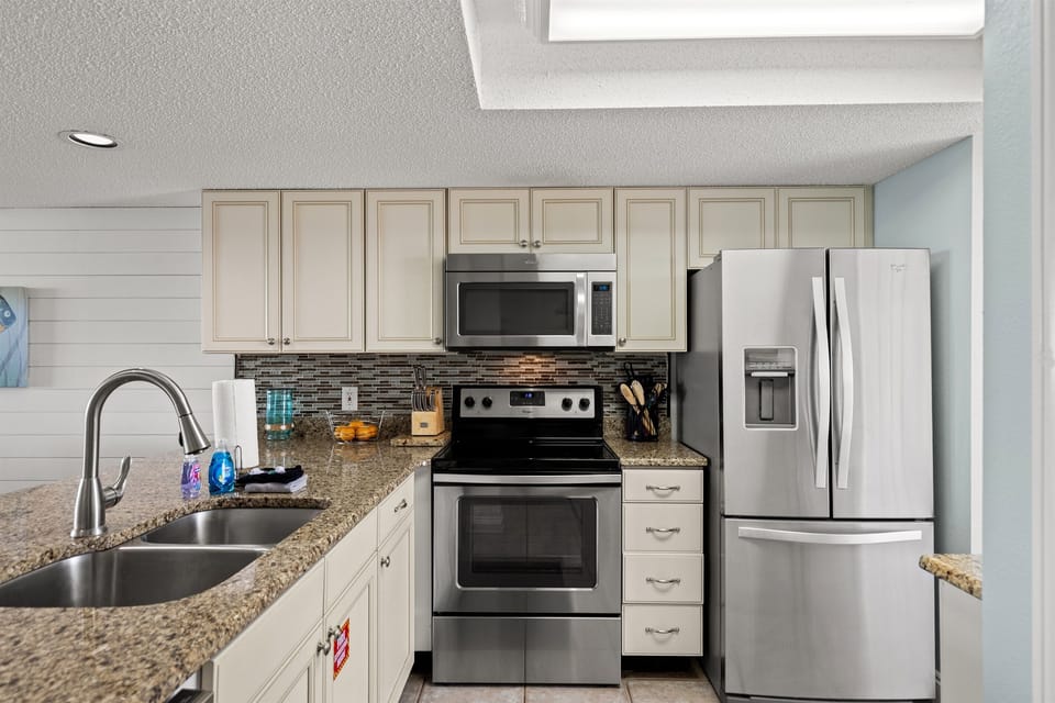 Kitchen with stainless steel appliances,