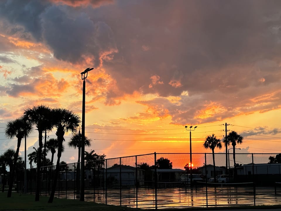 Pickleball courts at sunset